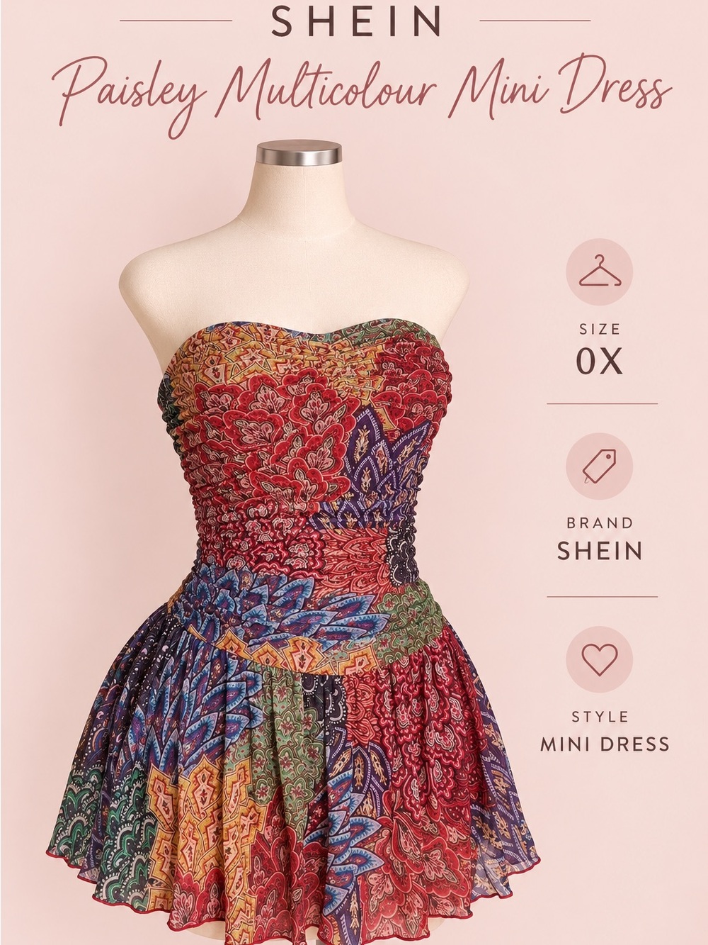 Paisley Mini Dress in Red & Blue Like New